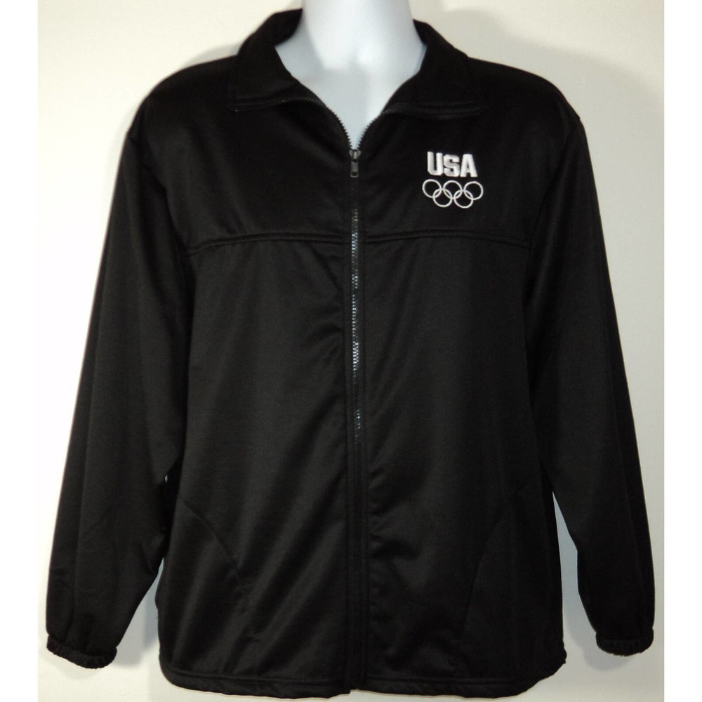 Made In USA Olympic Committee Size Large Track Jacket Black Warm Up Lightweight